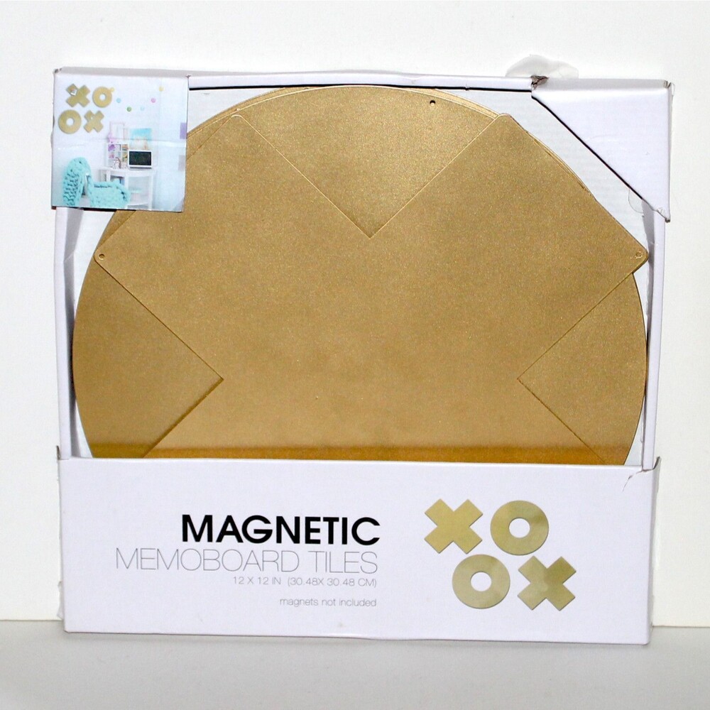Set 4 Magnetic Memoboard Tiles XO gold metal Hobby Lobby 12 x 12 wall decor